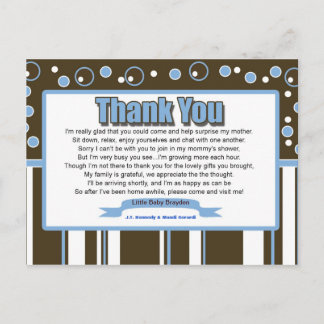 Carte postale de remerciement pour Baby Shower Blu