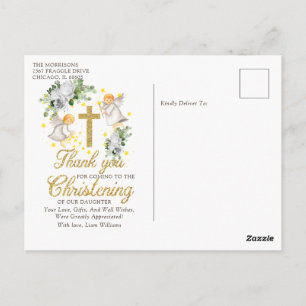Carte postale de remerciement pour baptême avec an