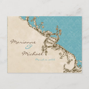 Carte postale de réponse RSVP Peacock & Etchs vint
