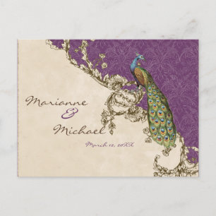 Carte postale de réponse RSVP Peacock & Etchs vint