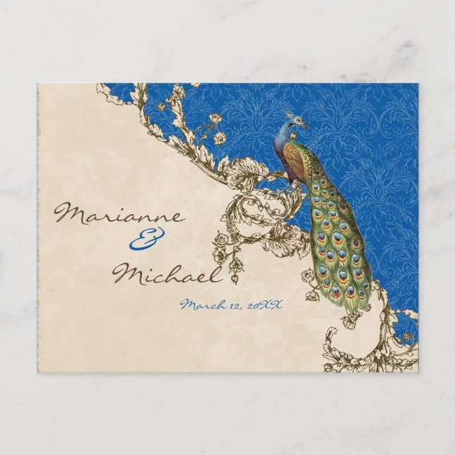 Carte postale de réponse RSVP Peacock & Etchs vint (Devant)