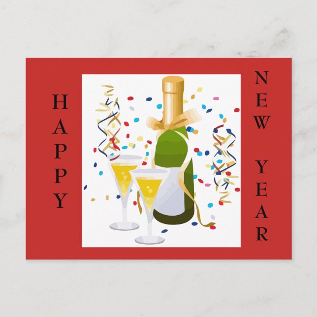 Carte postale de rouge de confettis de champagne (Devant)