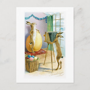 Carte postale de salutation du portrait de lapin