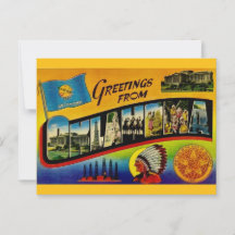 Carte postale de salutation rétro Oklahoma