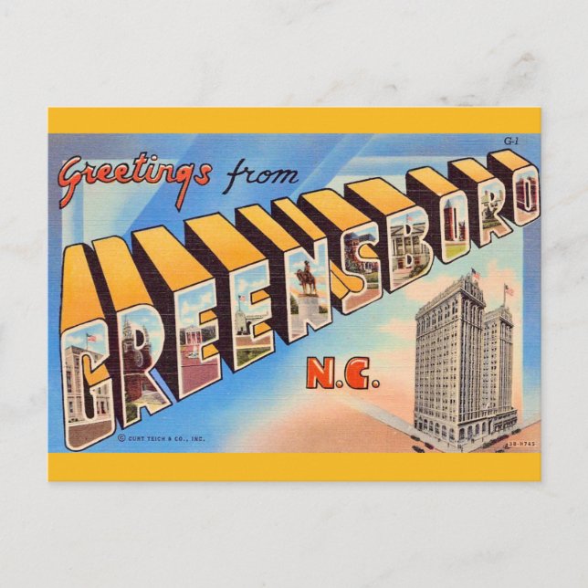 Carte postale de salutations de Greensboro NC (Devant)