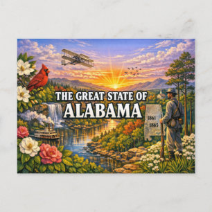 Carte postale de salutations de l'Alabama 