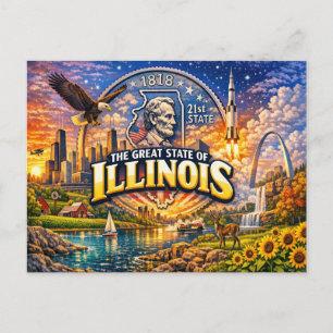Carte postale de salutations de l'Illinois 
