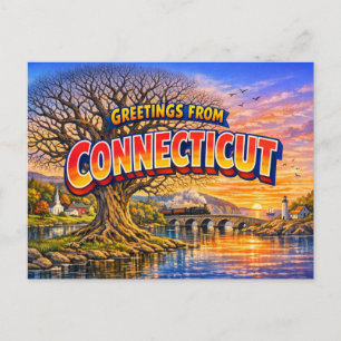 Carte postale de salutations du Connecticut 