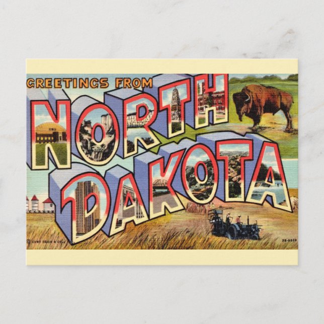 Carte postale de salutations du Dakota du Nord (Devant)