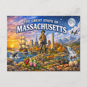 Carte postale de salutations du Massachusetts 