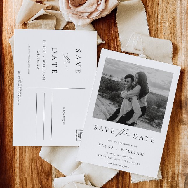 Carte postale de sauvegarde de date de mariage min (Ellesmere Photo Save The Date Postcard)