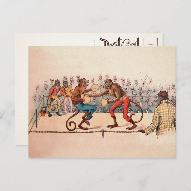 Carte postale de singes de boxe victorienne (Devant / Derrière)