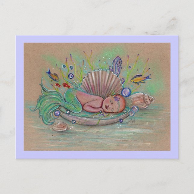 Carte postale de sirène de bébé par Renee Lavoie (Devant)