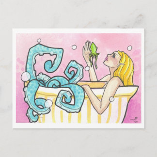 Carte postale de sirène Octopus dans une baignoire