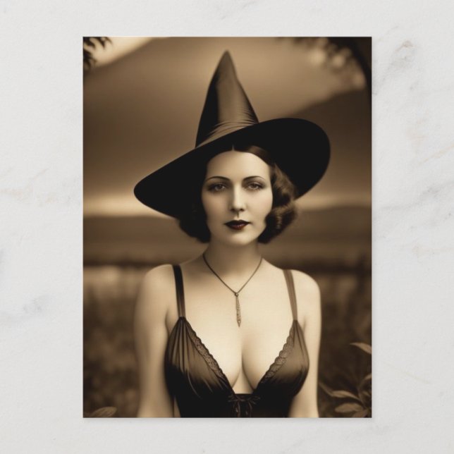 Carte postale de sorcière Halloween hantée (Devant)