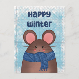 Carte postale de souris d'hiver heureux