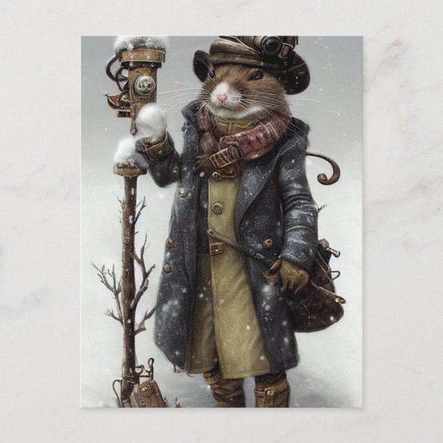 Carte postale de souris d'hiver victorienne (Devant)