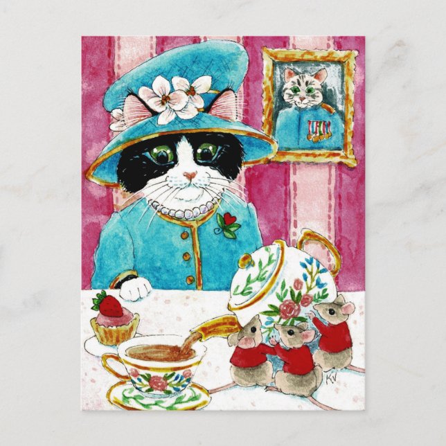 Carte postale de thé à la souris Queen Elizabeth C (Devant)