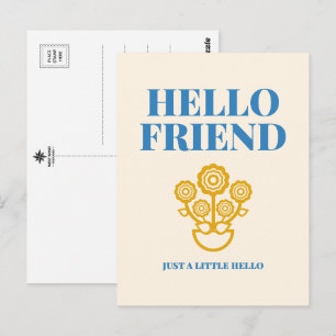 Carte postale de typographie florale Hello Friend