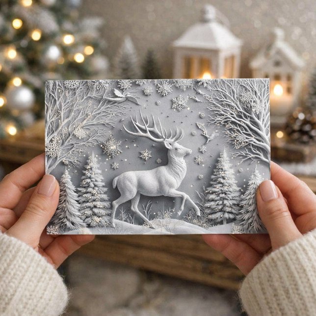 Carte postale de vacances de cerf d'hiver en relie (Créateur téléchargé)