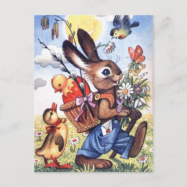 Carte postale de vacances de lapin de Pâques rétro (Devant)