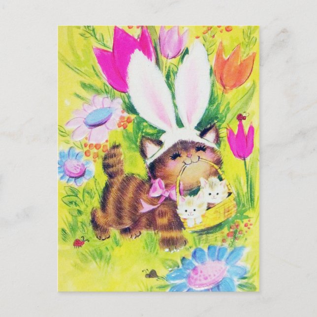 Carte postale de vacances de Pâques de chat rétro  (Devant)