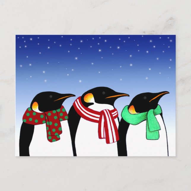Carte postale de vacances de pingouins de Noël (Devant)