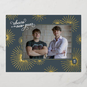Carte Postale De Vacances En Aluminium 1 Photo Nouvel An Fireworks Foil