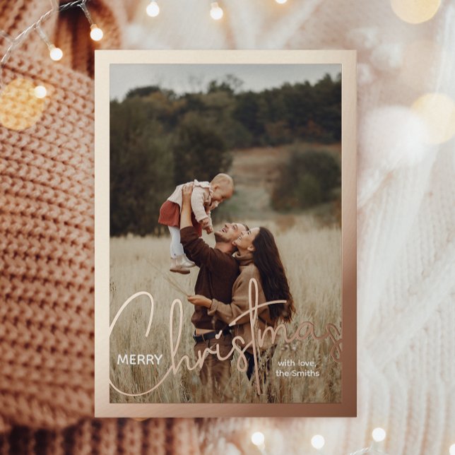 Carte Postale De Vacances En Aluminium 1 photo Script manuscrit Joyeux Noël (Créateur téléchargé)