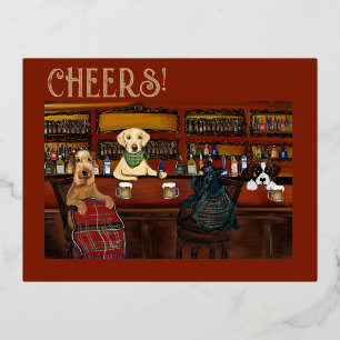 CARTE POSTALE DE VACANCES EN ALUMINIUM AIREDALE TERRIER & AMIS