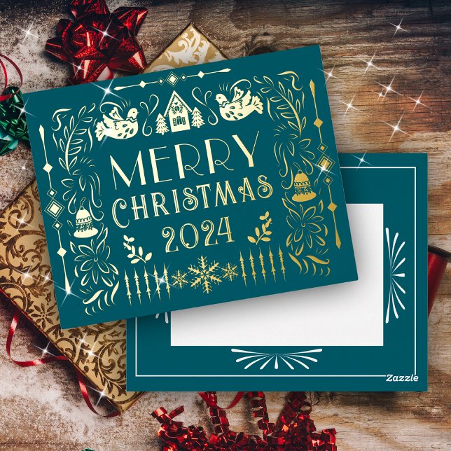 Carte Postale De Vacances En Aluminium Année de Noël scandinave Turquoise (Scandinavian Christmas Design.)
