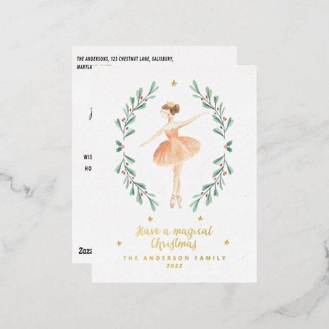 Carte Postale De Vacances En Aluminium aquarelle de ballerine botanique mignonne (Recto/Verso)