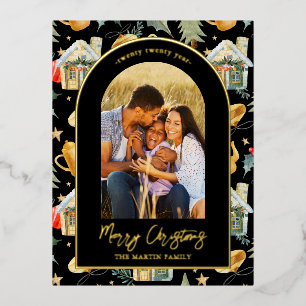 Carte Postale De Vacances En Aluminium Aquarelle Noël Ville Photo Noir