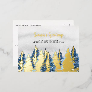 Carte Postale De Vacances En Aluminium Aquarelle Snowy Pine Trees Forêt Hiver Entreprise