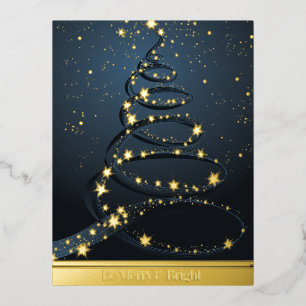 Carte Postale De Vacances En Aluminium Arbre de Noël Abstrait Bleu Joyeux Lumineux