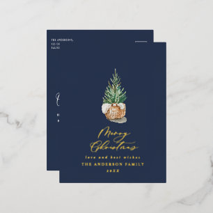 Carte Postale De Vacances En Aluminium Arbre de Noël bleu minimaliste moderne