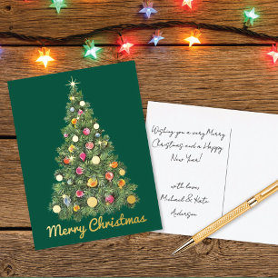 Carte Postale De Vacances En Aluminium Arbre de Noël rétro chatoyant non photo