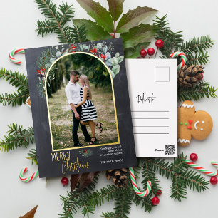Carte Postale De Vacances En Aluminium Arch Greenery Joyeux Noël Photo Tableau noir