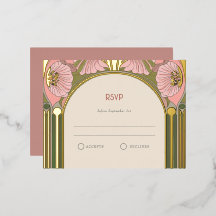 Art Nouveau Vintage Rose Vert Or Mariage RSVP