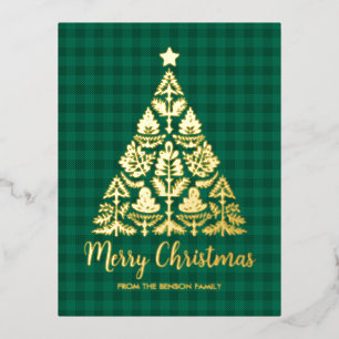 Carte Postale De Vacances En Aluminium Art populaire nordique Arbre de Noël en or