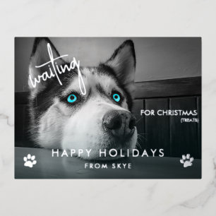 Carte Postale De Vacances En Aluminium Attente de Noël Traitements Custom Chien Photo