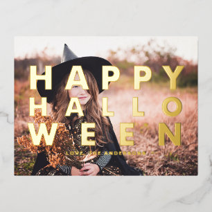 Carte Postale De Vacances En Aluminium Audacieuse Typographie moderne Photo Happy Hallowe