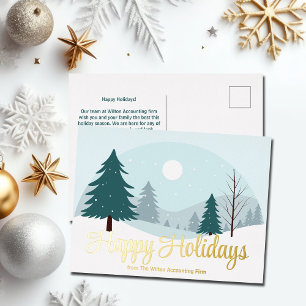 Carte Postale De Vacances En Aluminium Beaux arbres de Noël Or d'hiver