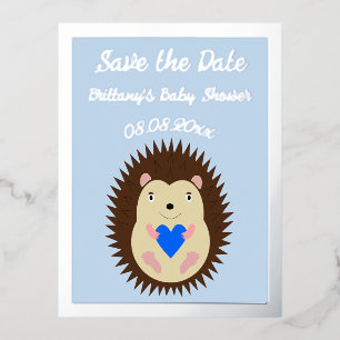 Carte Postale De Vacances En Aluminium Bébé Garçon Cœur Bleu Hérisson Baby Shower