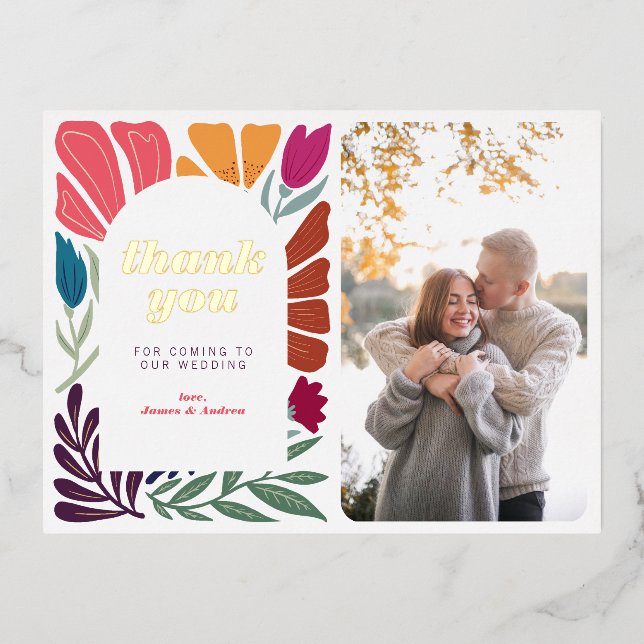 Carte Postale De Vacances En Aluminium Boho Chic moderne Merci floral rétro (Recto)