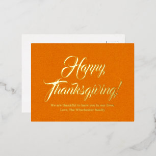Carte Postale De Vacances En Aluminium Bon thanksgiving citrouille élégant script personn