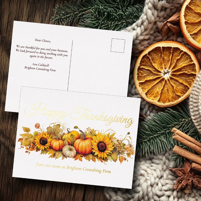 Carte Postale De Vacances En Aluminium Bon thanksgiving Citrouilles Custom Company Gold (Créateur téléchargé)