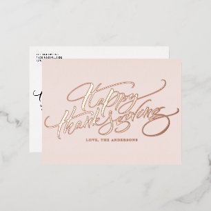 Carte Postale De Vacances En Aluminium Bon thanksgiving de calligraphie moderne rose Gold