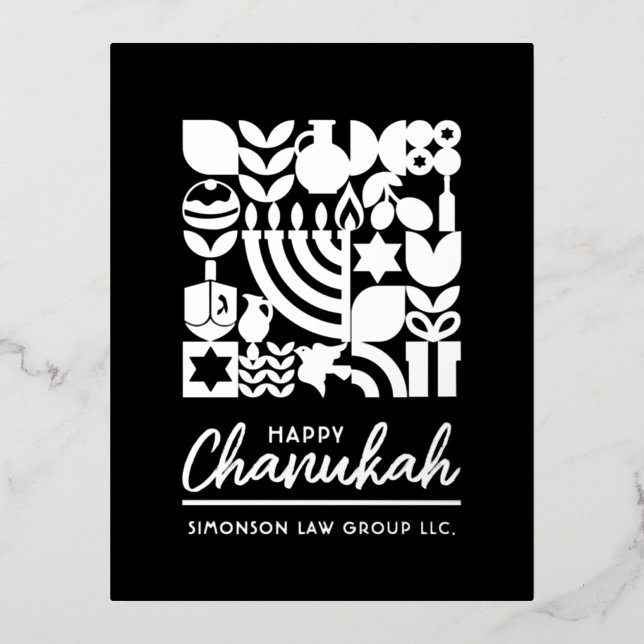 Carte Postale De Vacances En Aluminium Bonne Hanoukka Silver Foil Salutation juive (Recto)