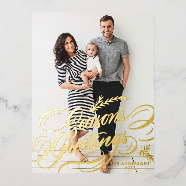Carte Postale De Vacances En Aluminium Bonnes Fêtes de calligraphie élégante Photo (Recto)